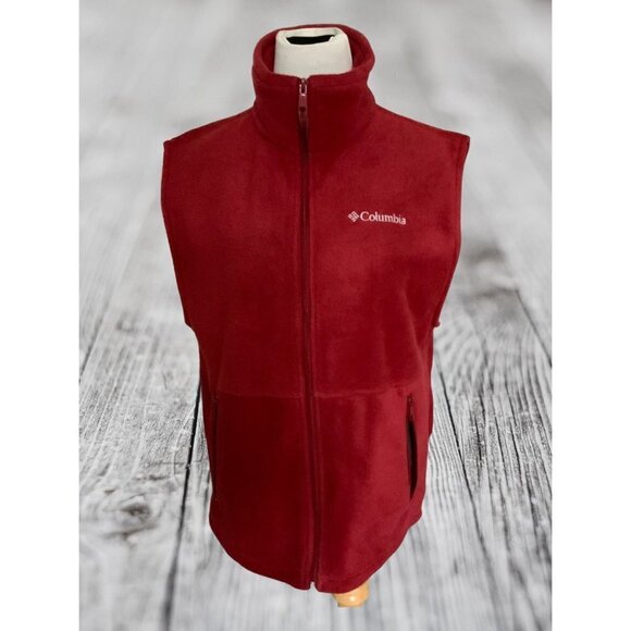 Columbia sleeveless fleece full zip hand pockets solid burgundy vest size medium - Picture 8 of 8